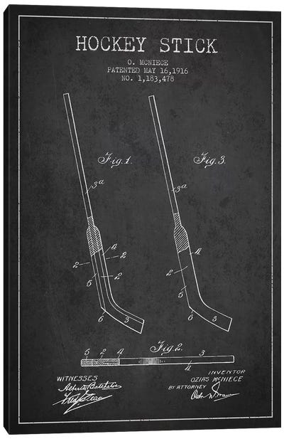 Hockey Stick Charcoal Patent Blueprint Canvas Art Print - Hockey Art