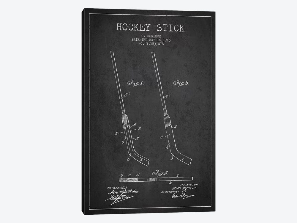 Hockey Stick Charcoal Patent Blueprint by Aged Pixel 1-piece Canvas Art Print