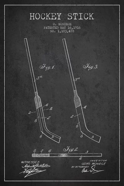Sports Blueprints: Hockey Stick Charcoal Patent Blueprint by Aged Pixel
