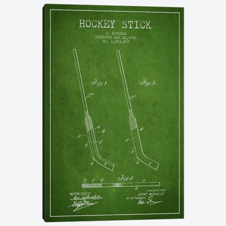 Hockey Stick Green Patent Blueprint Canvas Print #ADP394} by Aged Pixel Canvas Art
