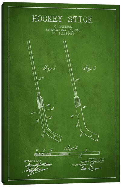 Hockey Stick Green Patent Blueprint Canvas Art Print