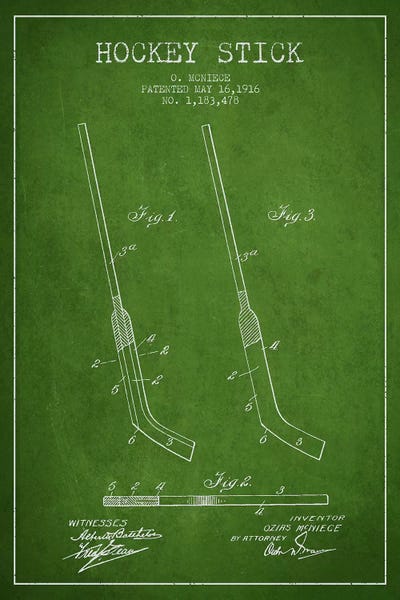 Hockey: Hockey Stick Green Patent Blueprint by Aged Pixel