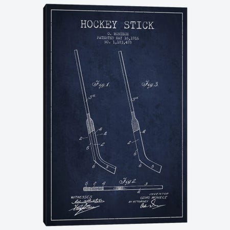 Hockey Stick Navy Blue Patent Blueprint Canvas Print #ADP395} by Aged Pixel Canvas Art