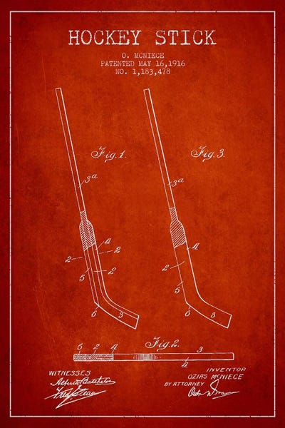 Sports Blueprints: Hockey Stick Red Patent Blueprint by Aged Pixel