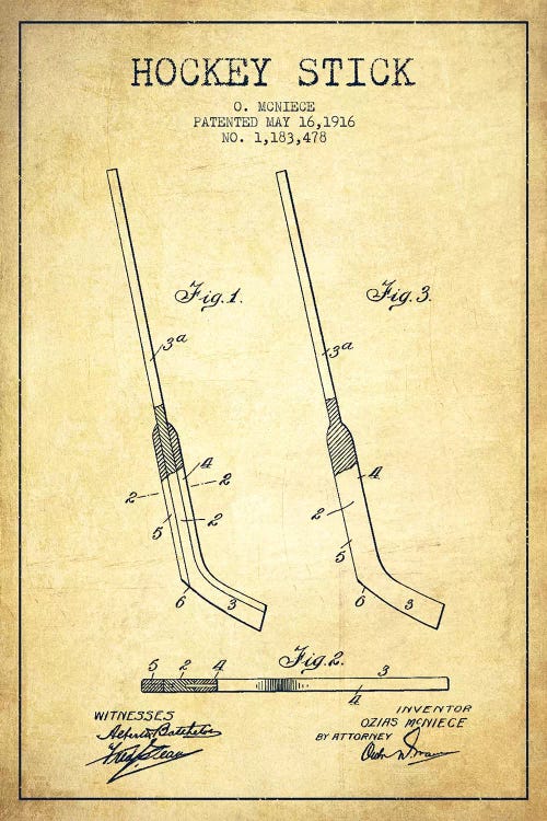 Hockey Stick Vintage Patent Blueprint