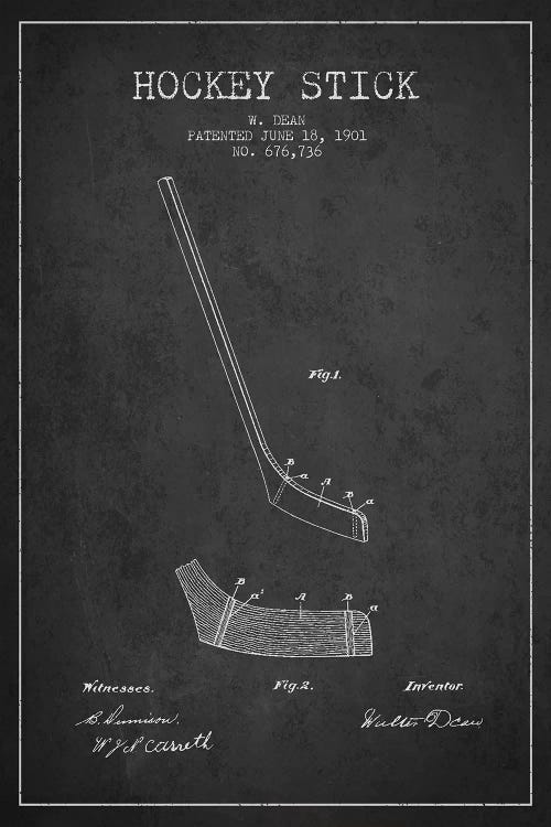 Hockey Stick Charcoal Patent Blueprint