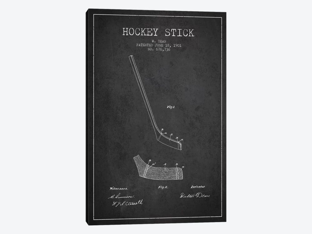 Hockey Stick Charcoal Patent Blueprint by Aged Pixel 1-piece Canvas Artwork