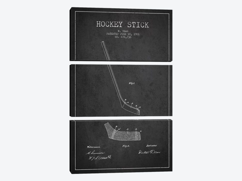 Hockey Stick Charcoal Patent Blueprint by Aged Pixel 3-piece Canvas Art