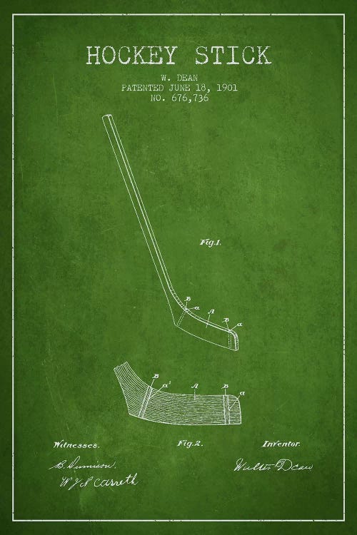 Hockey Stick Green Patent Blueprint