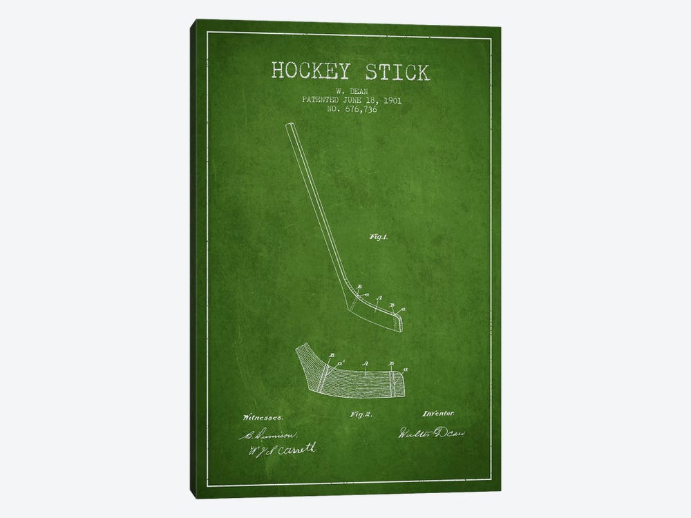 Hockey Stick Green Patent Blueprint by Aged Pixel 1-piece Art Print