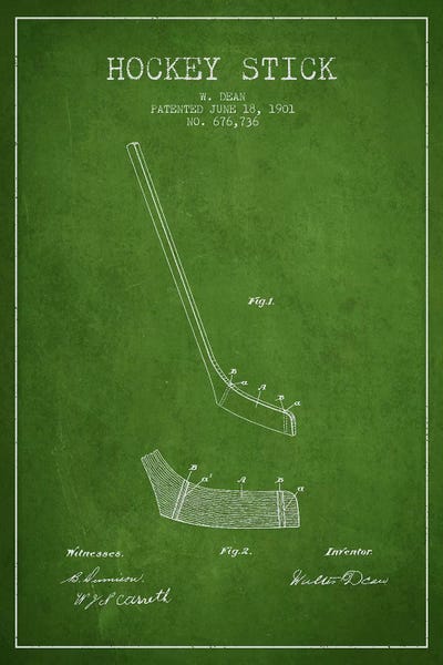 Hockey: Hockey Stick Green Patent Blueprint by Aged Pixel