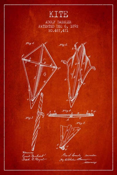 Toy & Game Blueprints: Kite Red Patent Blueprint by Aged Pixel
