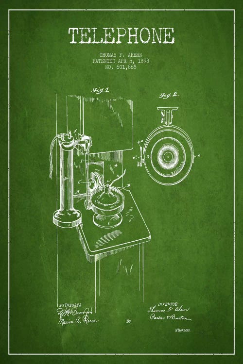 Ahern Telephone Green Patent Blueprint by Aged Pixel wall art