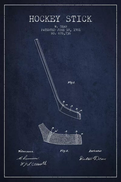 Hockey: Hockey Stick Navy Blue Patent Blueprint by Aged Pixel