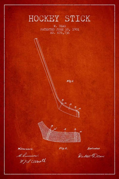 Hockey: Hockey Stick Red Patent Blueprint by Aged Pixel