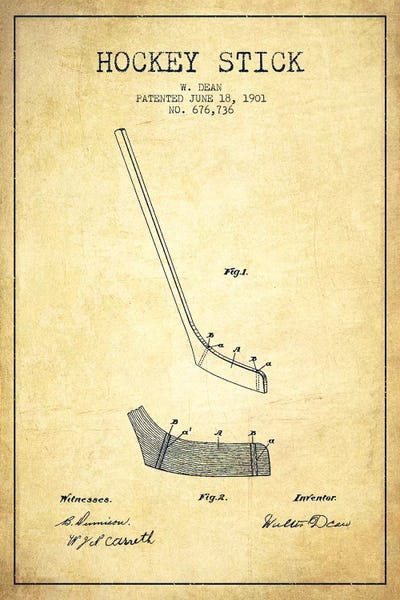 Hockey Stick Vintage Patent Blueprint by Aged Pixel multi panel art