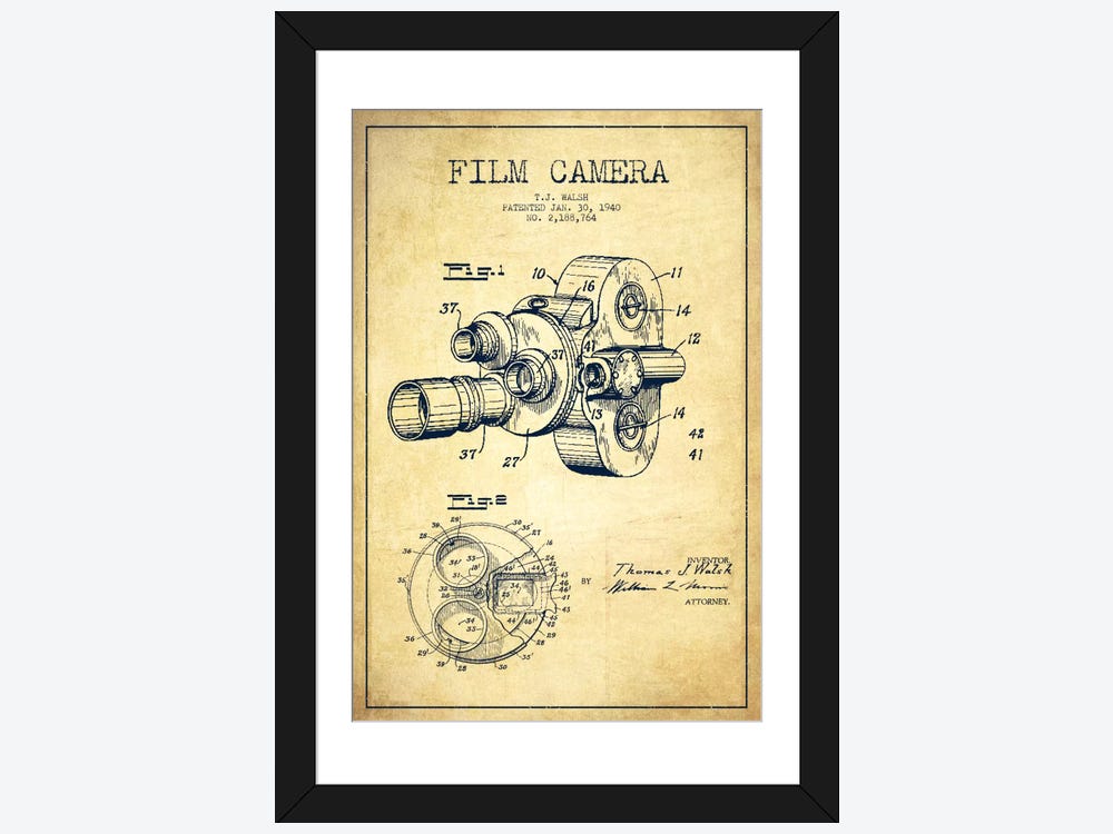 Camera Vintage Patent Blueprint ( Prints & publications > blueprints & Patent Sketches > Electronics & Communication blueprints art) - 32x24x1