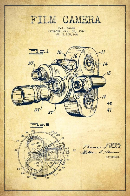 Camera Vintage Patent Blueprint by Aged Pixel wall art