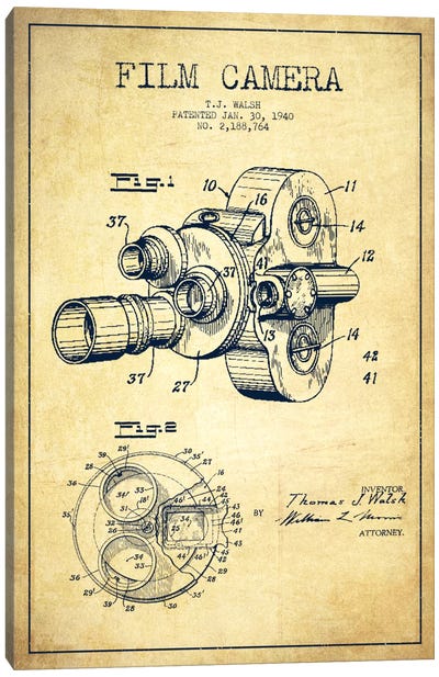 Camera Vintage Patent Blueprint Canvas Art Print