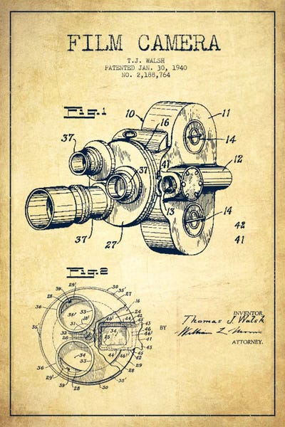 Aged Pixel: Camera Vintage Patent Blueprint by Aged Pixel
