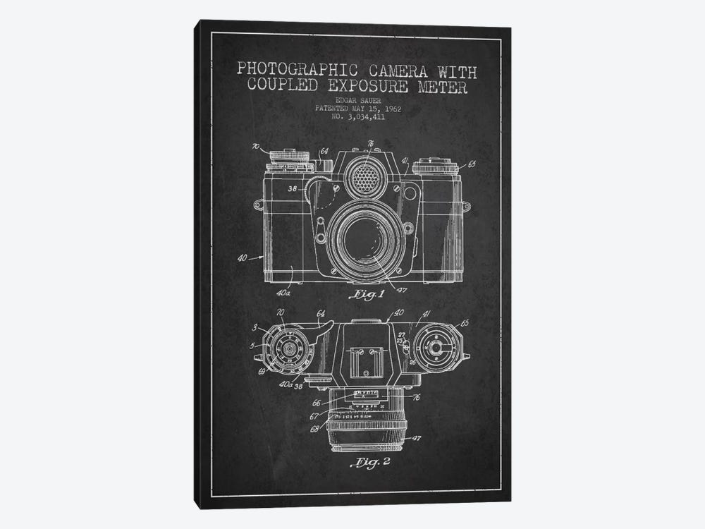Camera Charcoal Patent Blueprint by Aged Pixel 1-piece Canvas Artwork