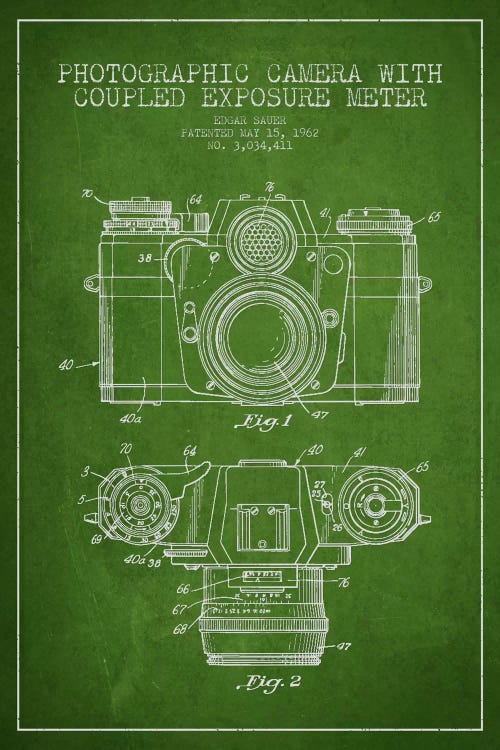 Camera Green Patent Blueprint by Aged Pixel wall art