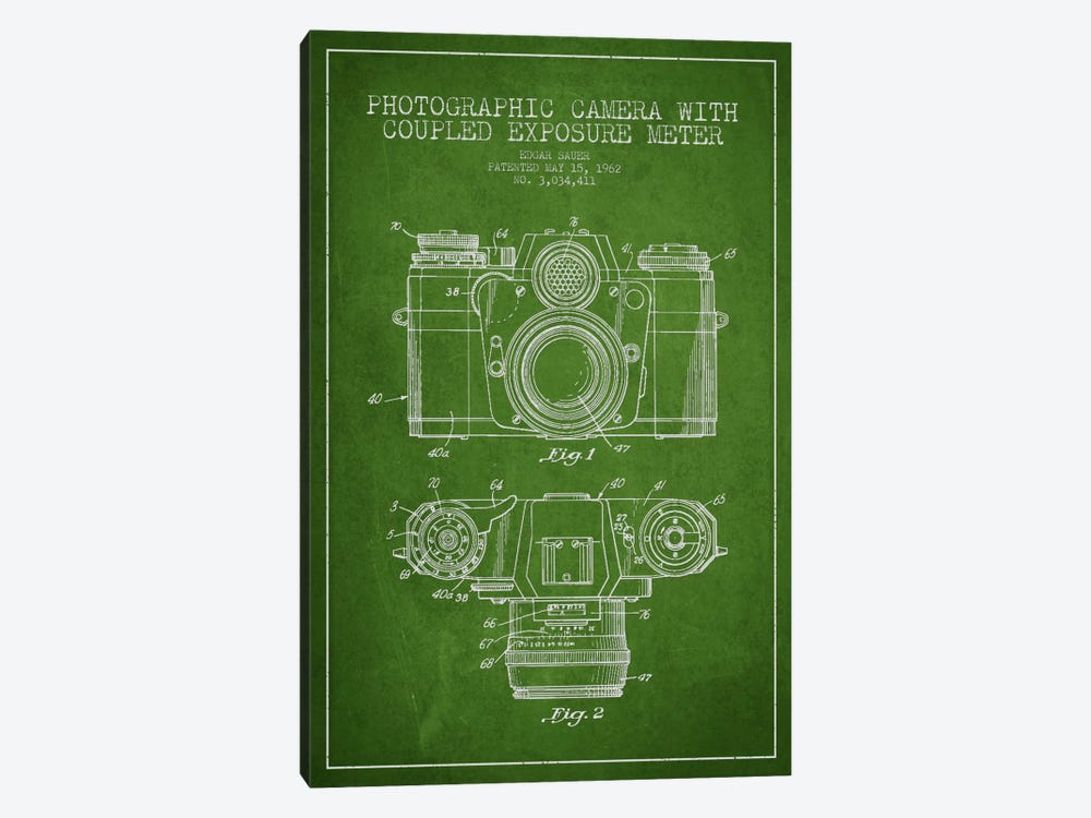 Camera Green Patent Blueprint by Aged Pixel 1-piece Canvas Print