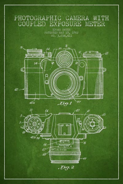 Photography As A Hobby: Camera Green Patent Blueprint by Aged Pixel