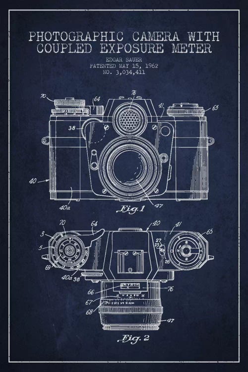 Camera Navy Blue Patent Blueprint