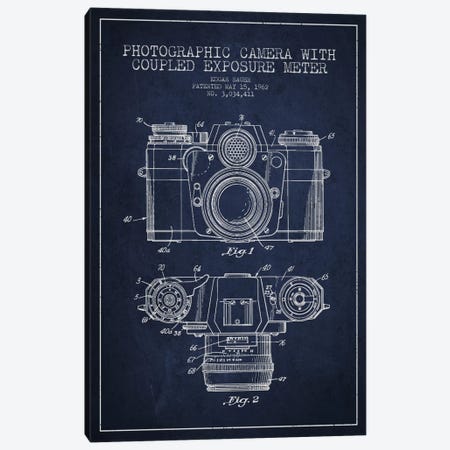 Camera Navy Blue Patent Blueprint Canvas Print #ADP408} by Aged Pixel Canvas Art Print