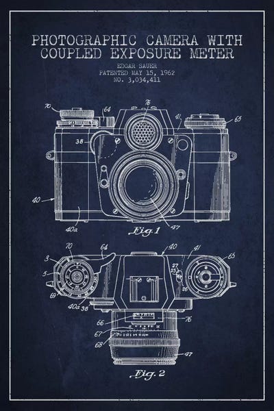 Aged Pixel: Camera Navy Blue Patent Blueprint by Aged Pixel
