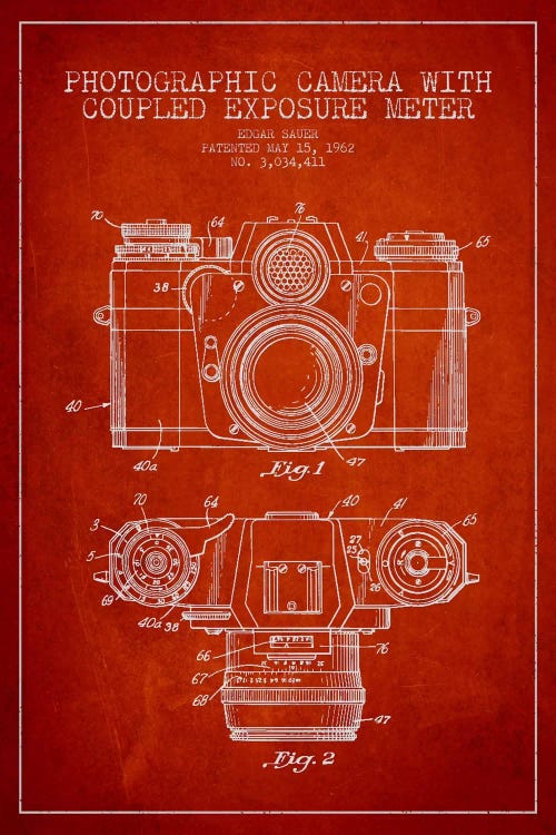 Camera Red Patent Blueprint by Aged Pixel wall art