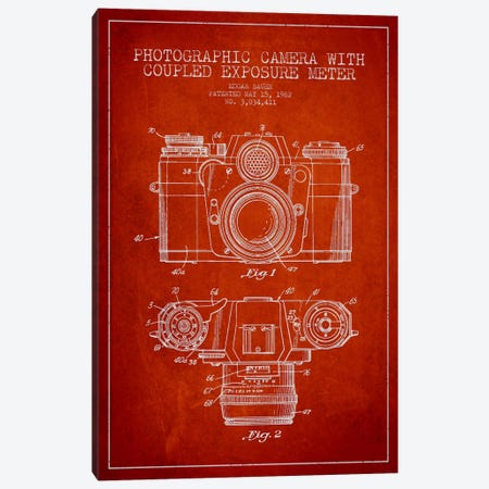 Camera Red Patent Blueprint Canvas Print #ADP409} by Aged Pixel Art Print