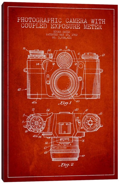 Camera Red Patent Blueprint Canvas Art Print - Photography as a Hobby