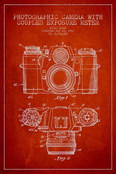 Photography As A Hobby: Camera Red Patent Blueprint by Aged Pixel
