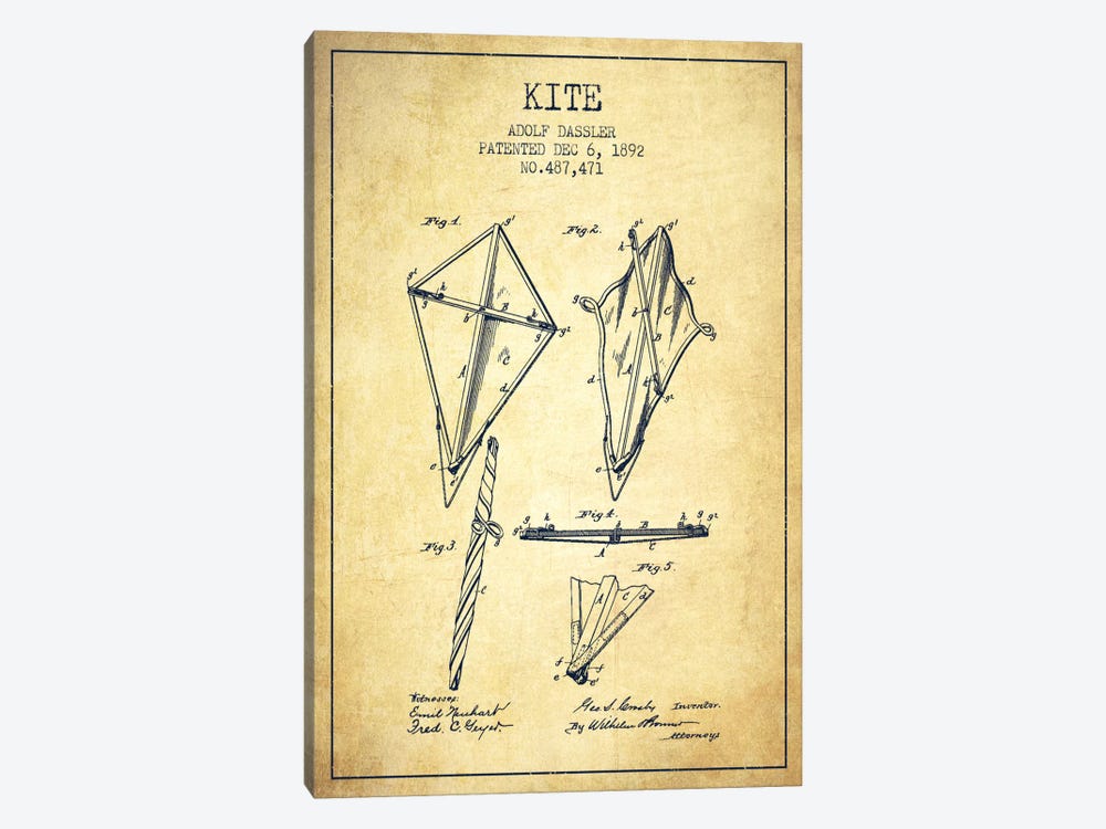 Kite Vintage Patent Blueprint by Aged Pixel 1-piece Art Print