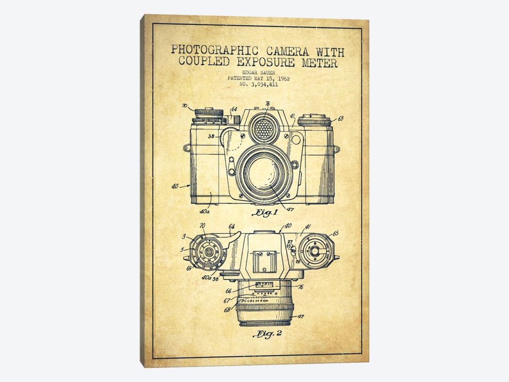 Camera Vintage Patent Blueprint by Aged Pixel 1-piece Canvas Print