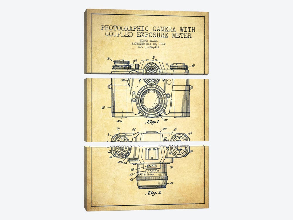 Camera Vintage Patent Blueprint by Aged Pixel 3-piece Art Print