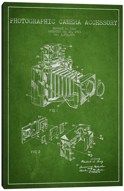 Camera Green Patent Blueprint Canvas Art Print - Photography as a Hobby