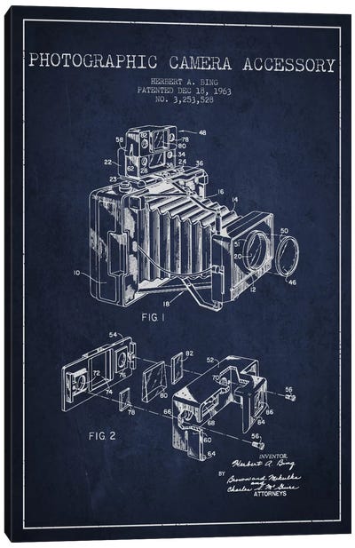 Camera Navy Blue Patent Blueprint Canvas Art Print - Electronics & Communication Blueprints