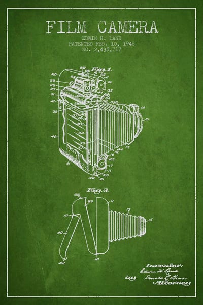 Camera Green Patent Blueprint by Aged Pixel metal wall art