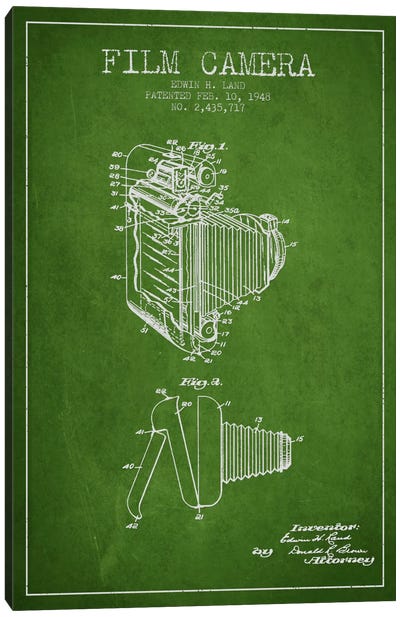 Camera Green Patent Blueprint Canvas Art Print - Aged Pixel: Electronics & Communication