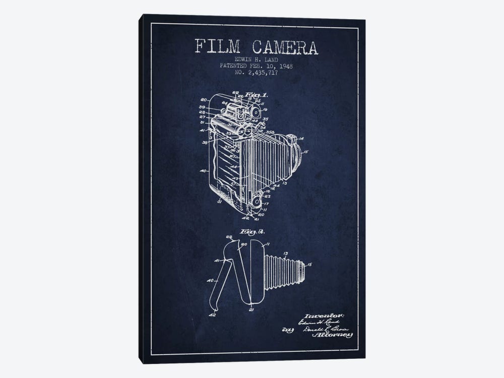 Camera Navy Blue Patent Blueprint by Aged Pixel 1-piece Canvas Print