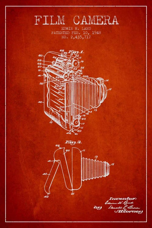 Camera Red Patent Blueprint by Aged Pixel wall art