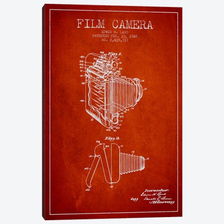 Camera Red Patent Blueprint Canvas Print #ADP419} by Aged Pixel Canvas Art