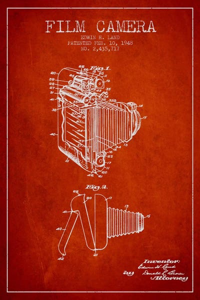Electronics & Communication Blueprints: Camera Red Patent Blueprint by Aged Pixel