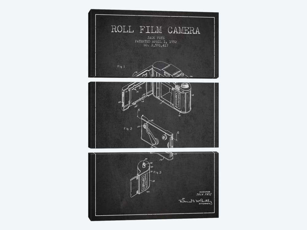 Camera Charcoal Patent Blueprint by Aged Pixel 3-piece Canvas Art Print