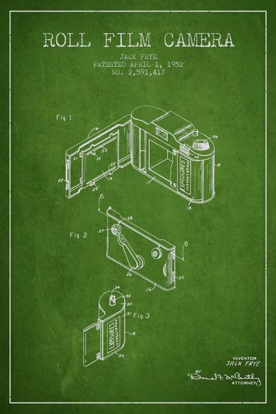 Camera Green Patent Blueprint by Aged Pixel canvas print