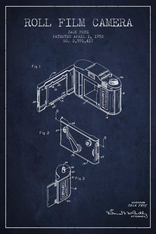 Camera Navy Blue Patent Blueprint by Aged Pixel wall art