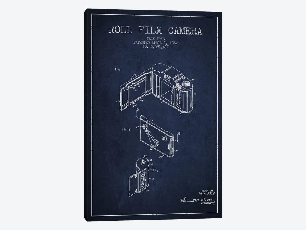 Camera Navy Blue Patent Blueprint by Aged Pixel 1-piece Art Print